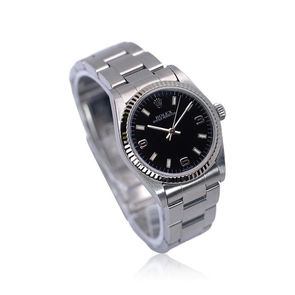 ROLEX OYSTER PERPETUAL 77014 WATCH 31MM STEEL BLACK INDEX OYSTER YR-1999 - Picture 7 of 9